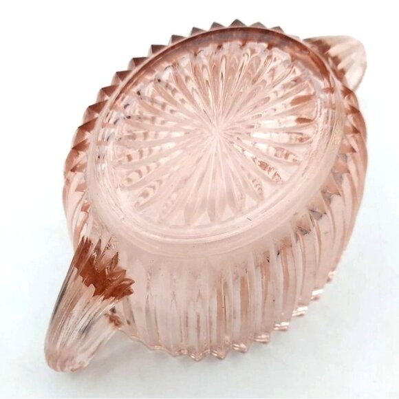 Vintage Hocking Glass Pink Queen Mary Ribbed Creamer & Open Sugar Set Depression - Picture 5 of 6